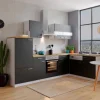 Respekta Winkelküche KBL280WSCG 280 x 172 cm Schwarz-Weiß-Butcher Nussbaum
