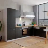 Respekta Winkelküche KBL280WSCGKEG 280 x 172 cm Schwarz-Weiß-Butcher Nussbaum