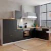 Respekta Winkelküche KBL310WSCG 310 x 172 cm Schwarz-Weiß-Butcher Nussbaum