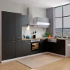 Respekta Winkelküche KBL310WSCGKEG 310 x 172 cm Schwarz-Weiß-Butcher Nussbaum