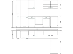 Respekta Winkelküche KBL310WSCGKEG 310 x 172 cm Schwarz-Weiß-Butcher Nussbaum
