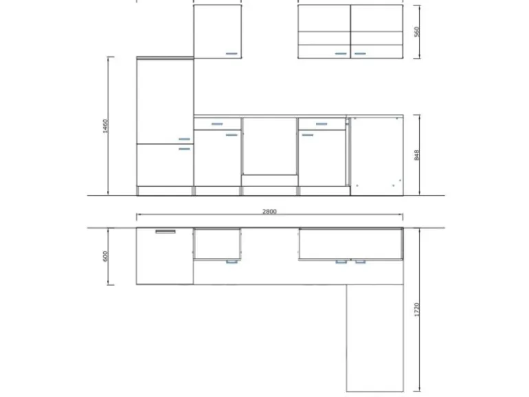 Respekta Winkelküche KBL280WWCG 280 x 172 cm Weiß-Butcher Nussbaum