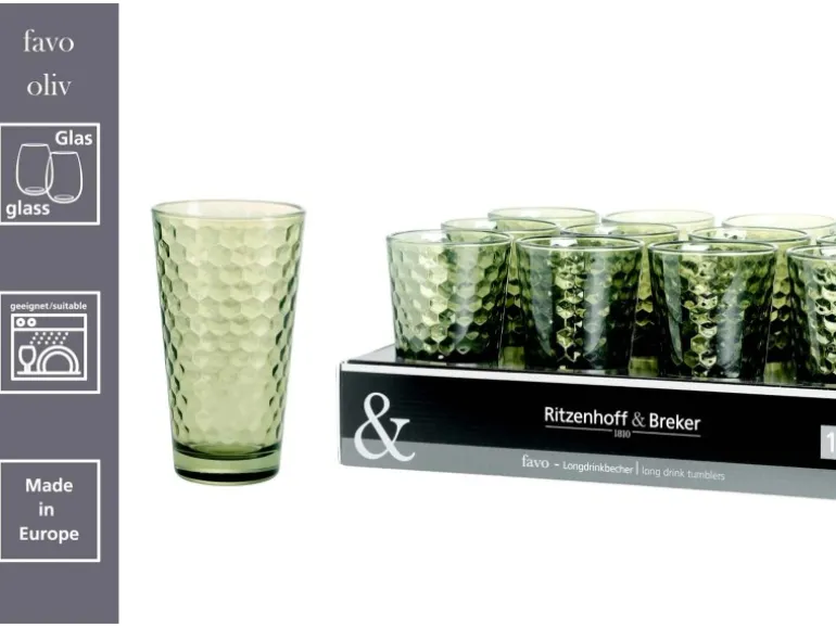 Ritzenhoff & Breker Favo Longdrinkgläser 400 ml 12er Set oliv