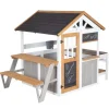 roba Gartenspielhaus aus Holz inkl. Spielküche mit Kochfeldern Picknick Tisch und Bank