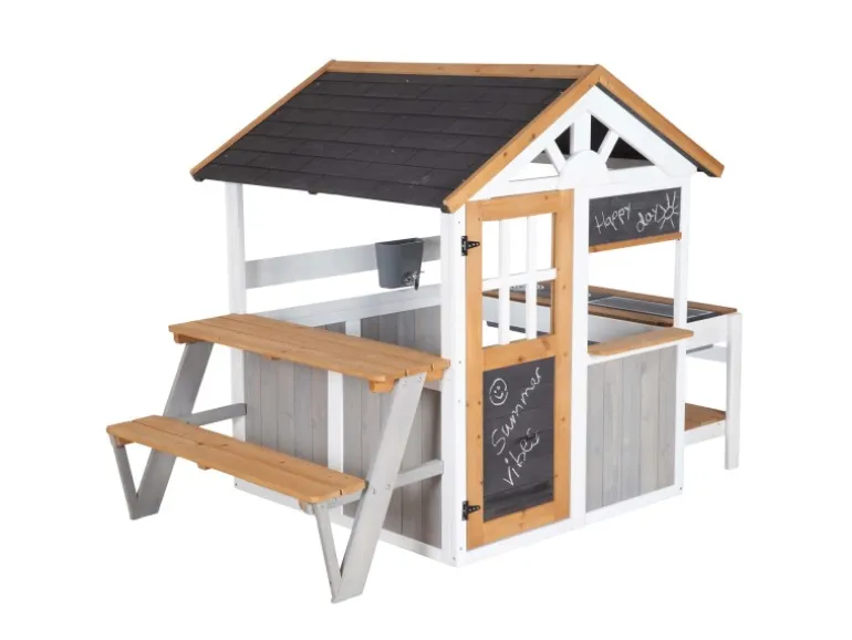 roba Gartenspielhaus aus Holz inkl. Spielküche mit Kochfeldern Picknick Tisch und Bank