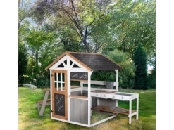 roba Gartenspielhaus aus Holz inkl. Spielküche mit Kochfeldern Picknick Tisch und Bank