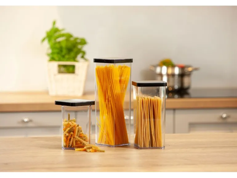 Rotho Dose Loft Premium Quadratisch 2 l Transparent-Schwarz
