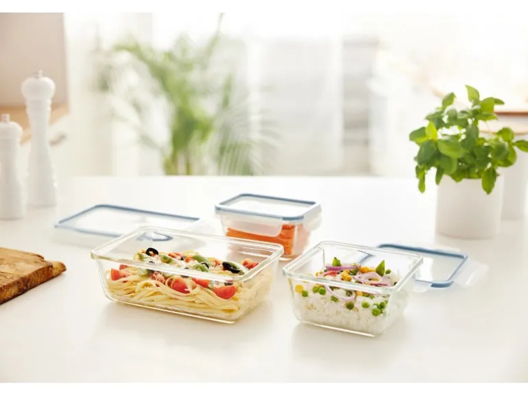 Rotho Kühlschrankdose Clic & Lock Glas 0,5 l Horizontblau
