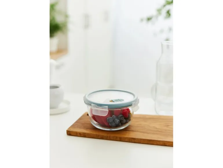 Rotho Kühlschrankdose Nala mit Kunststoffdeckel Glas Rund 1,1 l Mistletoe Green