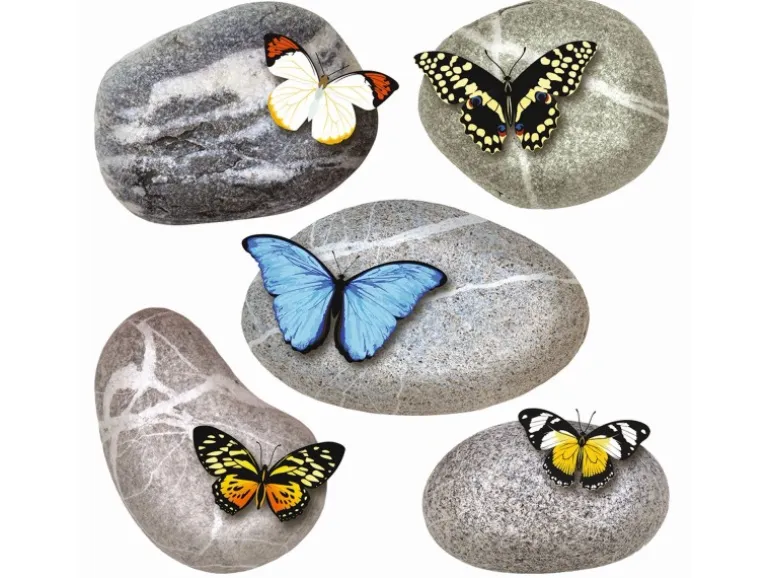 Sanders & Sanders Wandtattoo Kieselsteine Grau Gelb und Blau 30 x 30 cm 600334