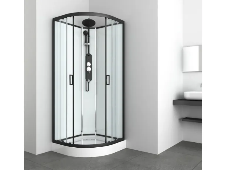 Sanotechnik Komplettdusche Epic Rund Schwarz 235 cm x 90 cm x 90 cm