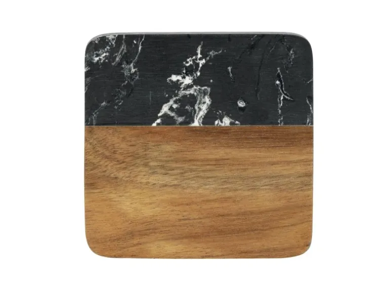 Schöner Wohnen Untersetzer-Set Atami Marmor und Akazienholz Schwarz-Braun 5-tlg.