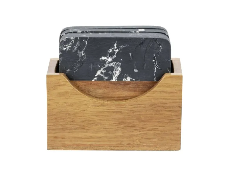 Schöner Wohnen Untersetzer-Set Atami Marmor und Akazienholz Schwarz-Braun 5-tlg.