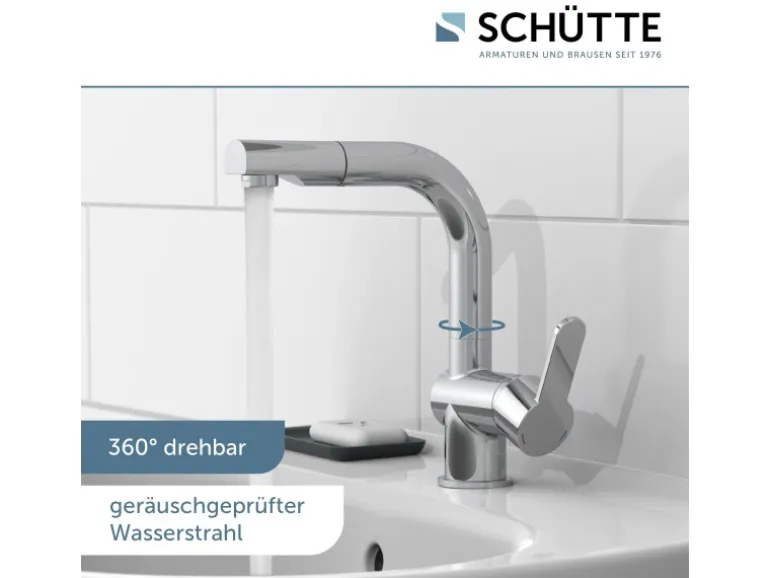 Schütte Waschtischarmatur London mit Herausziehbarer Haarbrause Chrom