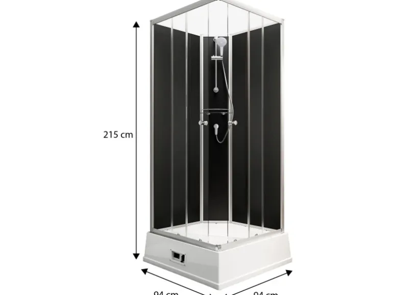 Schulte Komplettduschkabine Korfu II mit Boiler Pumpe Alu-Natur Schwarz