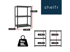 shelfr Industrial Design Metallregal auf 3 Ebenen 61 x 41 x 90 cm Schwarz