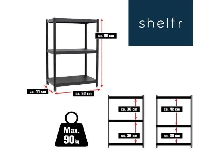shelfr Industrial Design Metallregal auf 3 Ebenen 61 x 41 x 90 cm Schwarz