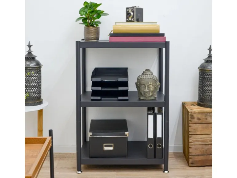 shelfr Industrial Design Metallregal auf 3 Ebenen 61 x 41 x 90 cm Schwarz