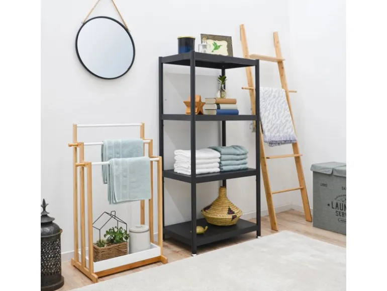 shelfr Industrial Design Metallregal auf 4 Ebenen 61 x 41 x 130 cm Schwarz