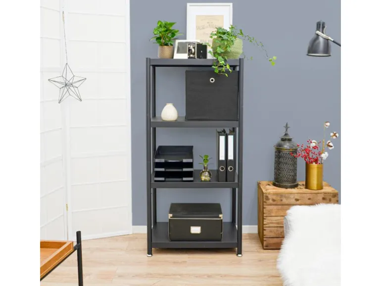 shelfr Industrial Design Metallregal auf 4 Ebenen 61 x 41 x 130 cm Schwarz