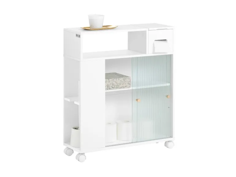 SoBuy Badezimmerschrank Nischenregal mit Rollen Küchenregal Weiß BZR117-W