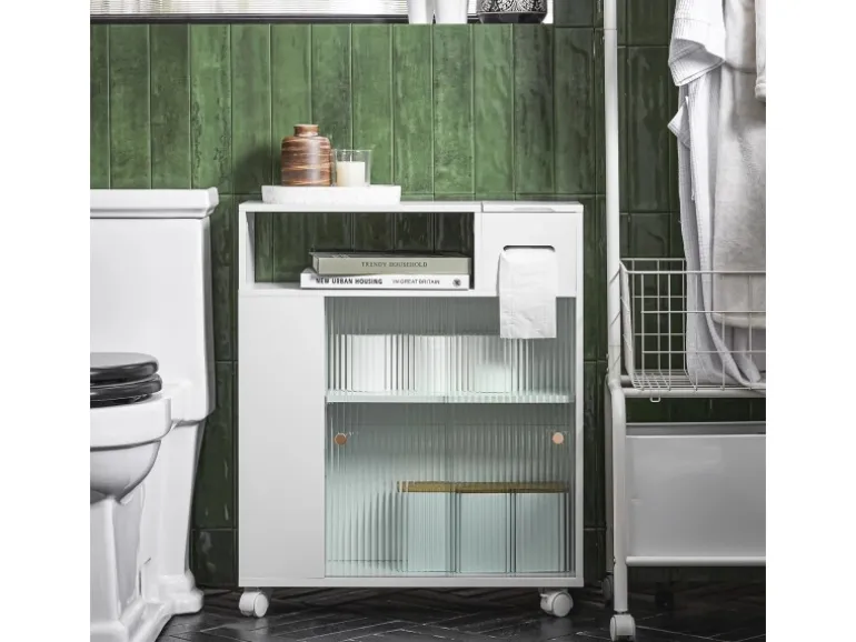 SoBuy Badezimmerschrank Nischenregal mit Rollen Küchenregal Weiß BZR117-W
