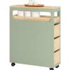 SoBuy Badezimmerschrank Rollwagen mit 3 Schubladen Nischenschrank 24x82x65cm Grün BZR54-GR