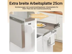 SoBuy Kücheninsel Küchenwagen mit Ausziehbarer Edelstahlarbeitsplatte 130x91x71cm Weiß FKW128-ST