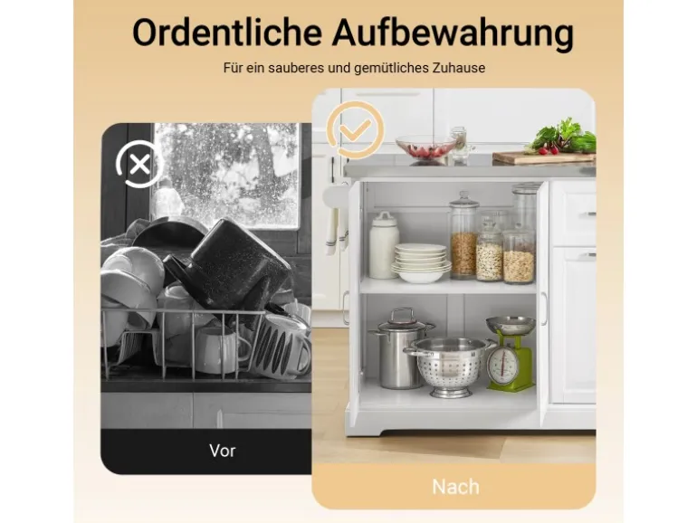 SoBuy Kücheninsel Küchenwagen mit Ausziehbarer Edelstahlarbeitsplatte 130x91x71cm Weiß FKW128-ST