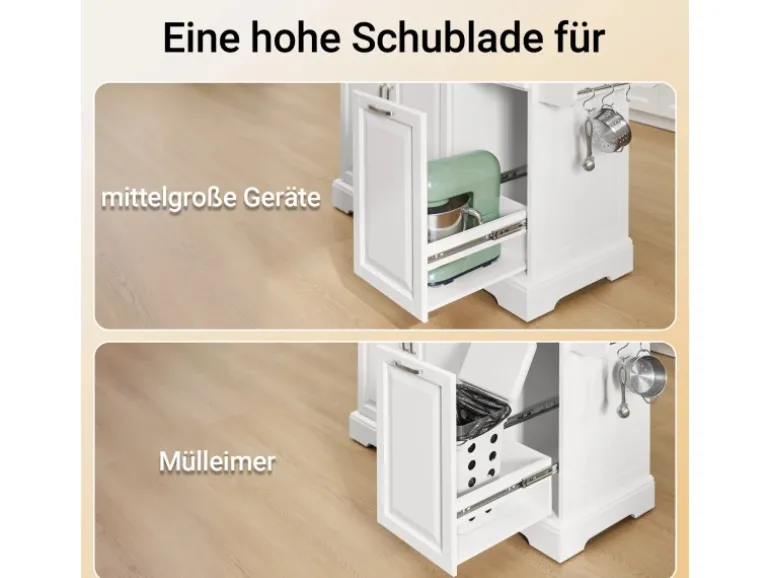 SoBuy Kücheninsel Küchenwagen mit Ausziehbarer Edelstahlarbeitsplatte 130x91x71cm Weiß FKW128-ST