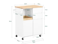 SoBuy Küchenwagen mit Arbeitsplatte Servierwagen Weiß 72x84x40cm FKW123-WN