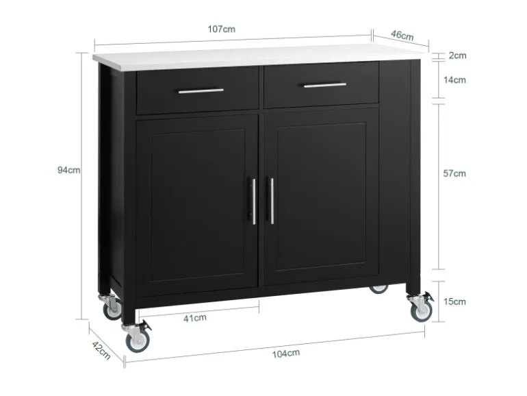 SoBuy Küchenwagen mit Edelstahlplatte Kücheninsel Rollwagen Schwarz FKW108-SCH