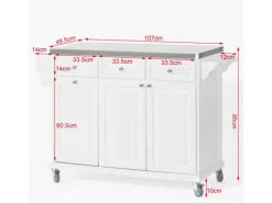 SoBuy Küchenwagen mit Edelstahltop Küchenschrank Rollwagen Weiß FKW33-W