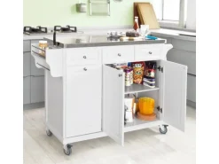 SoBuy Küchenwagen mit Edelstahltop Küchenschrank Rollwagen Weiß FKW33-W