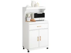 SoBuy Mikrowellenschrank mit Rollen Küchenwagen Weiß 62cm FSB12-W