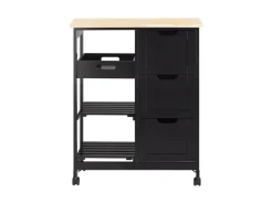 SoBuy Servierwagen Küchenwagen mit 2 Ablagen und 1 Tablett Küchenregal 67x84x37cm Schwarz FKW79-SCH