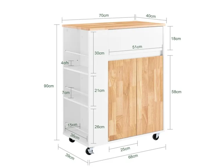 SoBuy Servierwagen Küchenwagen mit Schublade und Seitenregal Küchenschrank 70x90x40cm FKW132-WN