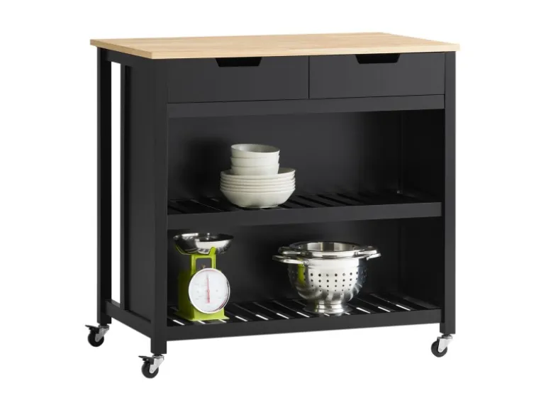 SoBuy Servierwagen mit 2 Ablagen Küchenwagen Küchenregal 98x94x58cm Schwarz FKW74-SCH