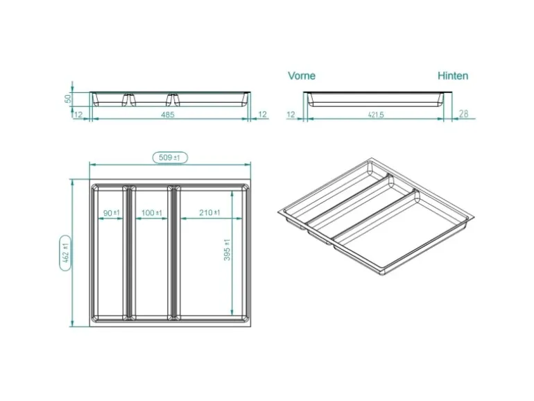 SOTECH Besteckeinsatz ORGA-BOX II MAXI 462 x 509 x 50 mm Silbergrau Für Nobilia 60er Schublade