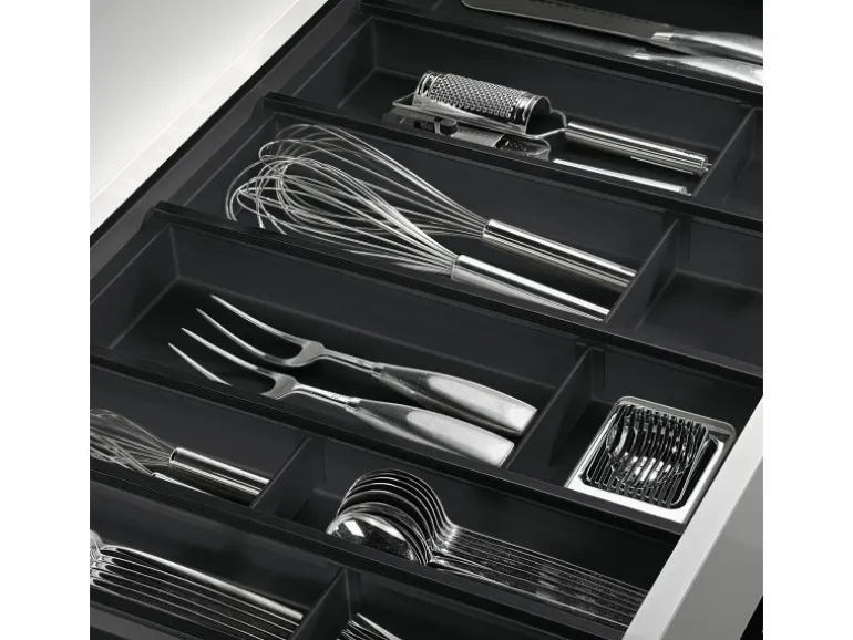 SOTECH Cuisio Besteckeinsatz 55mm Höhe Transluzent Anthrazit mit Messerblock Für Blum Legrabox 473mm Korpusbreite 600mm