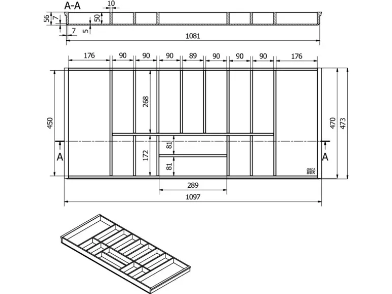 SOTECH ORGA-BOX 3 Bambus Besteckeinsatz Für 120er Schublade 473x1097x56 mm 15 Fächer Für Nobilia Küchen Ab August 2012