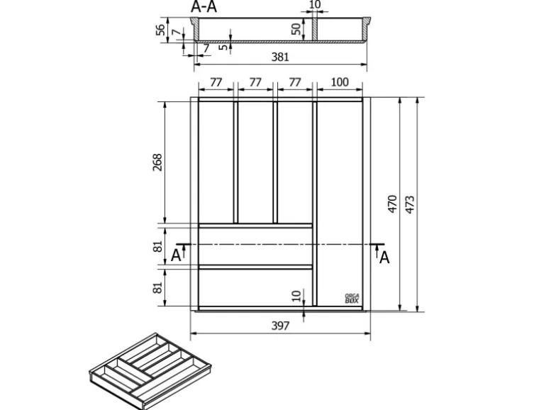SOTECH ORGA-BOX 3 Bambus Besteckeinsatz Für 50er Schublade 473x397x56 mm mit 6 Fächer Für Nobilia Küchen Ab August 2012