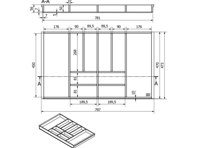 SOTECH ORGA-BOX 3 Bambus Besteckeinsatz Für 90er Schublade 473x797x56 mm mit 10 Fächer Für Nobilia Küchen Ab August 2012