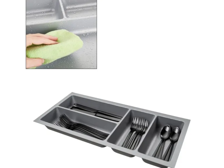 SOTECH ORGA-BOX-2 Besteckeinsatz Tiefe 462 mm Höhe 50,5 mm Für Nobilia Küchen Canvas Struktur Silbergrau Breite 209 mm
