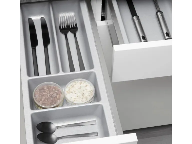 SOTECH ORGA-BOX-2 Besteckeinsatz Tiefe 462 mm Höhe 50,5 mm Für Nobilia Küchen Canvas Struktur Silbergrau Breite 209 mm