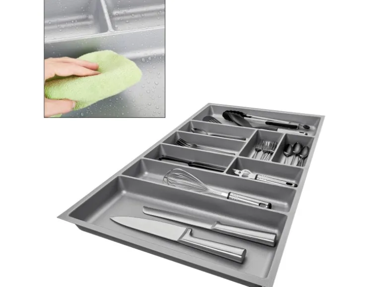 SOTECH ORGA-BOX-2 Besteckeinsatz Tiefe 462 mm Höhe 50,5 mm Für Nobilia Küchen Canvas Struktur Silbergrau Breite 809 mm