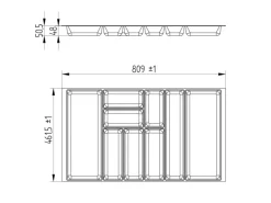 SOTECH ORGA-BOX-2 Besteckeinsatz Tiefe 462 mm Höhe 50,5 mm Für Nobilia Küchen Canvas Struktur Silbergrau Breite 809 mm