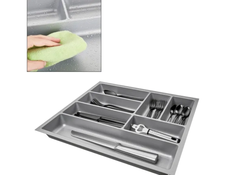 SOTECH ORGA-BOX-2 Besteckeinsatz Tiefe 462 mm Höhe 50,5 mm Für Nobilia Küchen Canvas Struktur Silbergrau Breite 409 mm