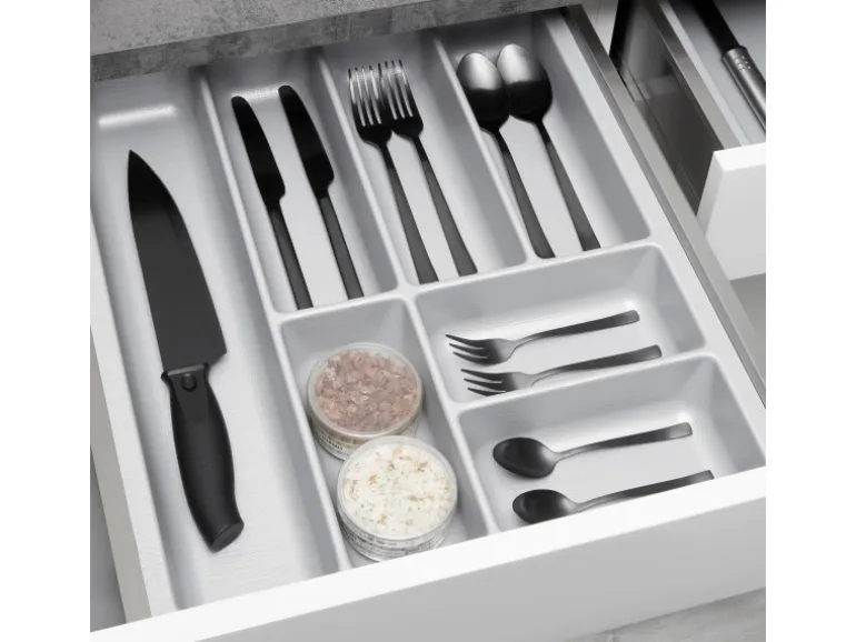 SOTECH ORGA-BOX-2 Besteckeinsatz Tiefe 462 mm Höhe 50,5 mm Für Nobilia Küchen Canvas Struktur Silbergrau Breite 409 mm