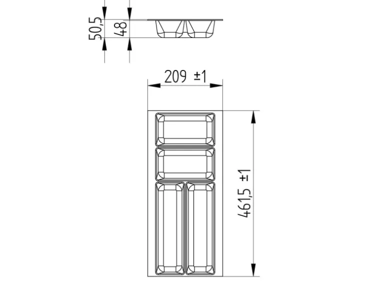 SOTECH ORGA-BOX-2 Besteckeinsatz Tiefe 462 mm Höhe 50,5 mm Für Nobilia Küchen Canvas Struktur Anthrazit Breite 209 mm
